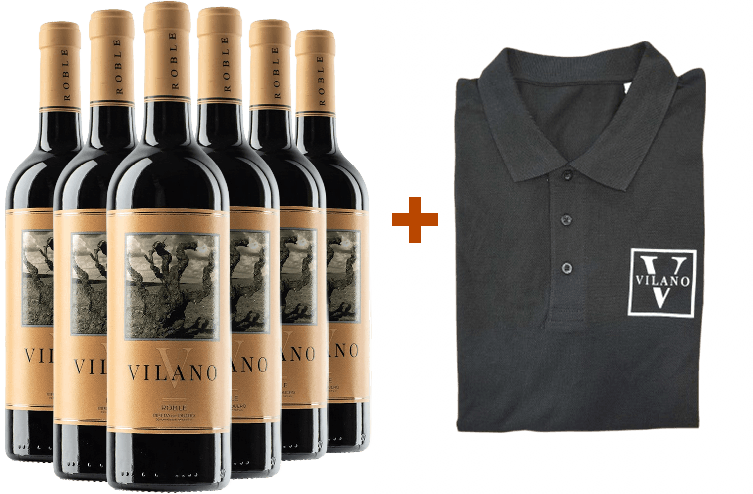 Vilano Roble Ribera del Duero DO-Paket + Schwarzes Poloshirt