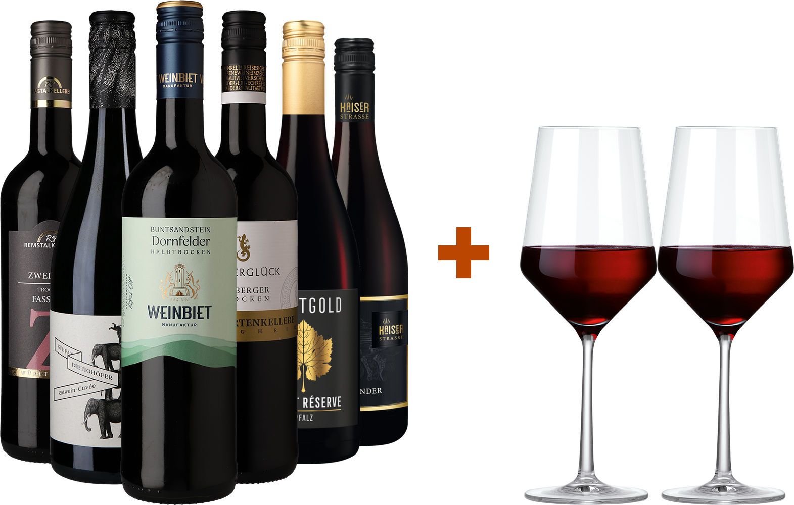Rotwein Vielfalt mit Gläsern