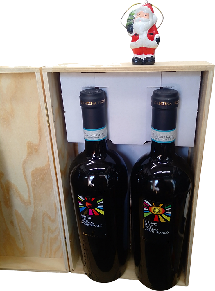 Cassetta in Legno con 2 Bottiglie Vesuvio DOC Lacryma Christi Rosso - Vesuvio Doc Lacryma Christi Bianco