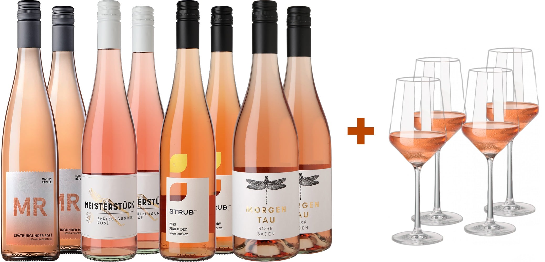 Rosé-Paket mit 4 gratis Gläsern