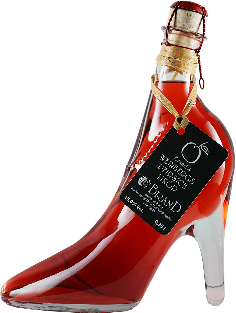 Weinbergspfirsichlikör im Glasschuh 0,35 L - Weinhaus Brand