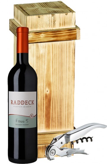 Raddeck Cuvée Fass 5 mit hochwertiger Holzkiste & Pulltex Sommeliermesser