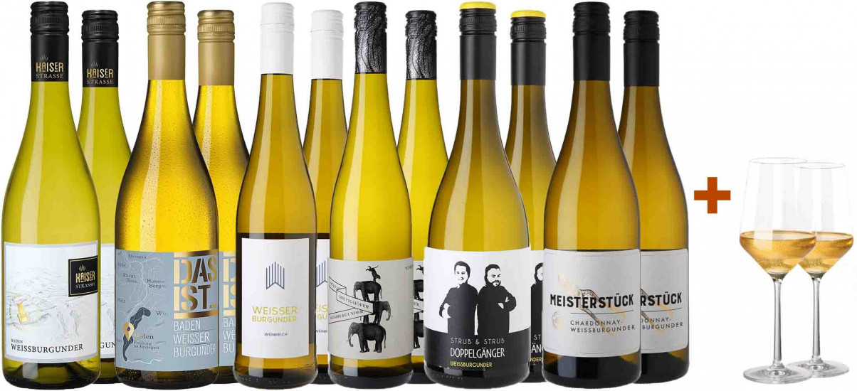 Großes Weißburgunder-Paket + 2 Gratis Zwiesel Gläser 