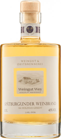 Spätburgunder Weinbrand aus dem Holzfass, Edelflasche 0,5 L - Weingut Wey