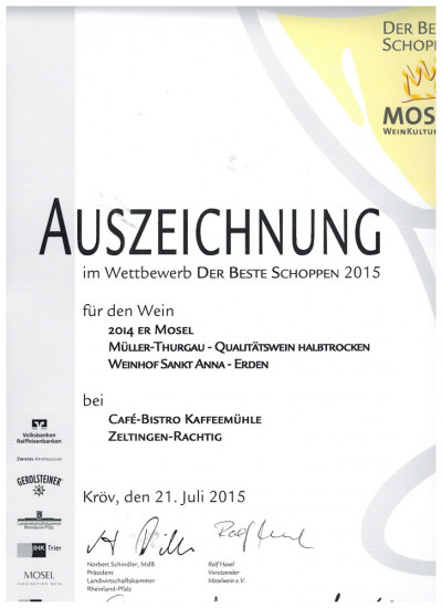 2014 Müller-Thurgau QbA halbtrocken 1L - Weingut Sankt Anna