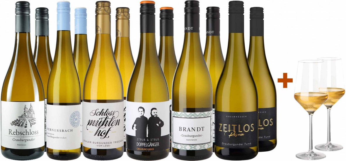 Großes Grauburgunder Entdecker-Paket + 2 Zwiesel Pure Gläser 