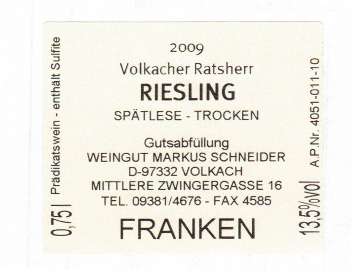2009 Riesling Spätlese Trocken - Weingut Markus Schneider