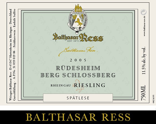 2009 Schloss Reichartshausen Riesling Spätlese restsüß - Weingut Balthasar Ress