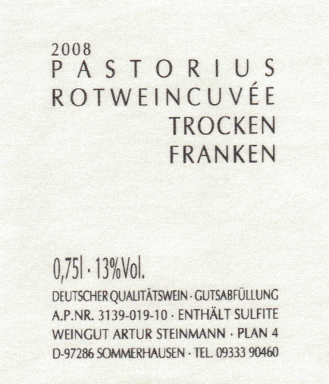 2020 Pastorius-Rotweincuvée trocken - Weingut Artur Steinmann