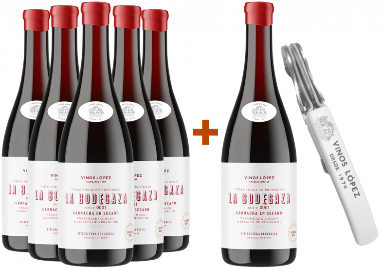 Pack descuento 5+1 La Bodegaza tinto Valdejalón IGP BIO (+ regalo sacacorchos) Bio - Vinos Lopez