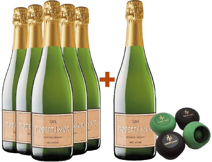5+1 Robert J. Mur Cava DO Probierpaket + Silikonstopfen Bio - Montesquius