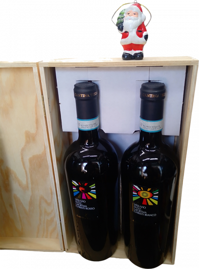 Cassetta in Legno con 2 Bottiglie Vesuvio DOC Lacryma Christi Rosso - Vesuvio Doc Lacryma Christi Bianco - Cantina Tizzano
