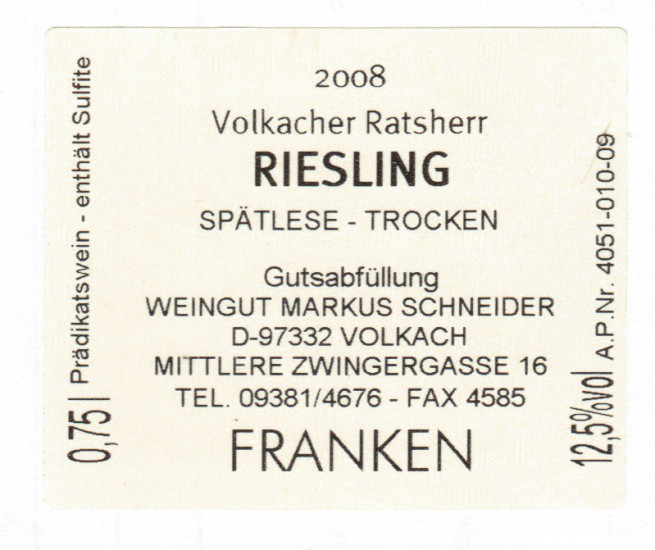 2008 Riesling Spätlese Trocken - Weingut Markus Schneider