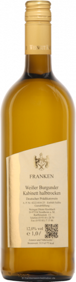 2024 Weißer Burgunder halbtrocken 1,0 L - Weingut Knoblach