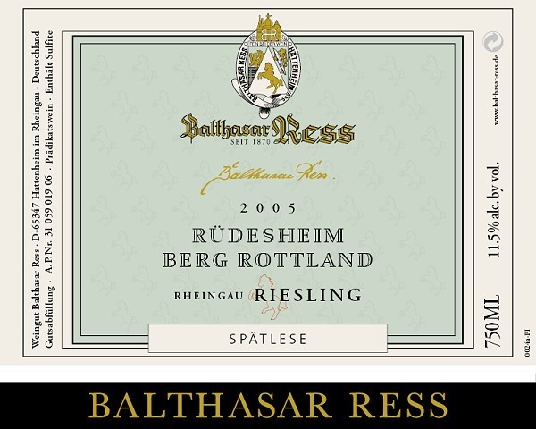 2005 Rüdesheim Berg Rottland Riesling Spätlese restsüß - Weingut Balthasar Ress