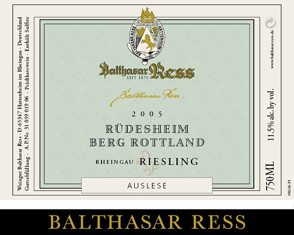 2001 Rüdesheim Berg Rottland Riesling Auslese edelsüß- Weingut Balthasar Ress