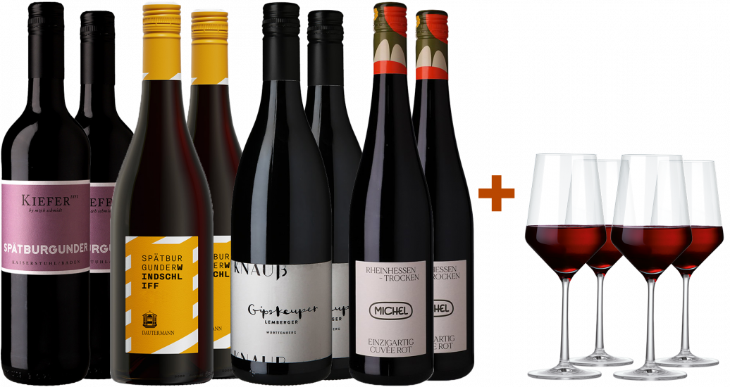 Rotwein-Paket mit 4 gratis Gläser