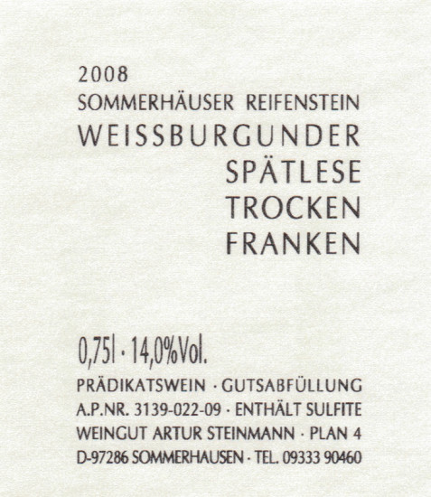 2008 Weißer Burgunder Spätlese Trocken - Weingut Artur Steinmann