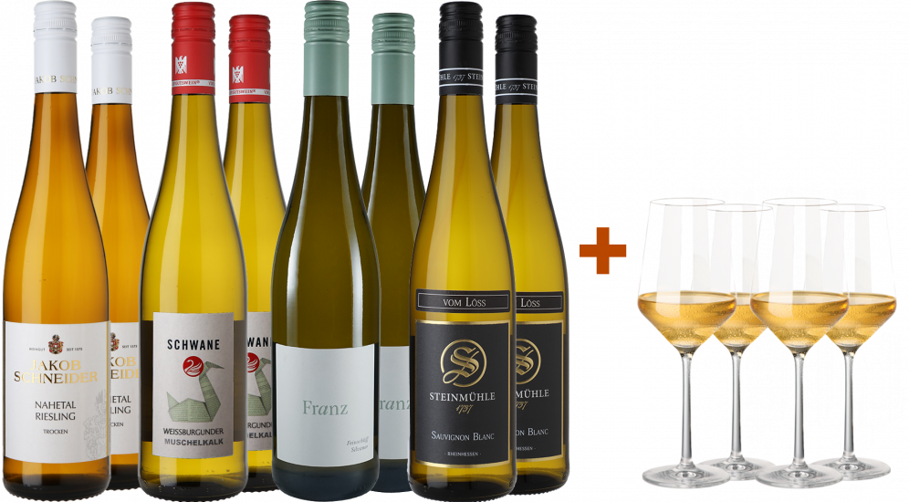 Premium Weißwein-Paket mit Gläsern