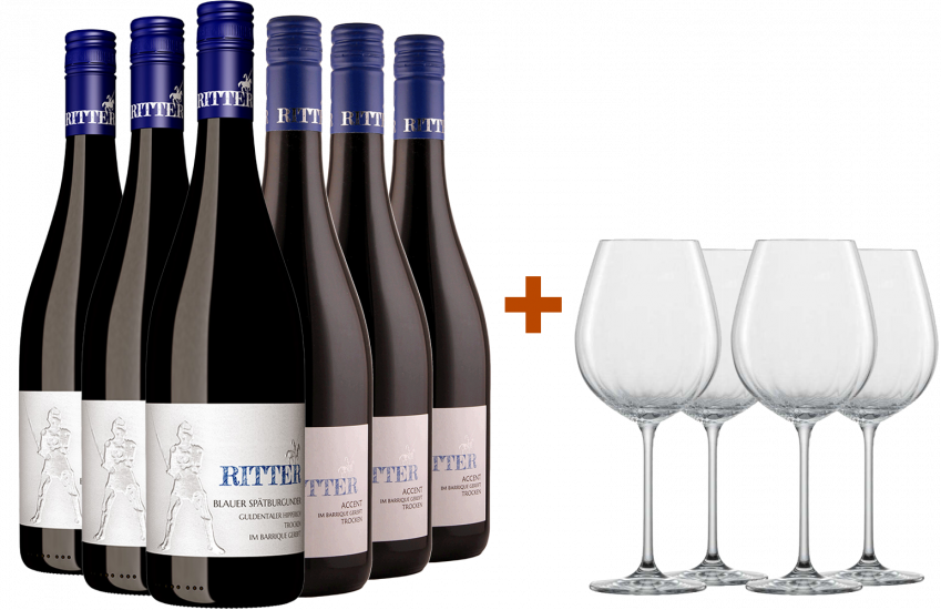 Probier-Paket Rotwein  + 4x Zwiesel Rotweinglas Prizma - Weingut Ritter