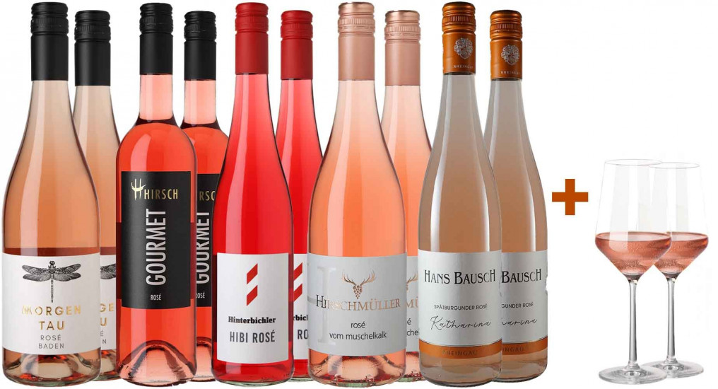Roséwein-Paket mit zwei gratis Zwiesel Gläser 