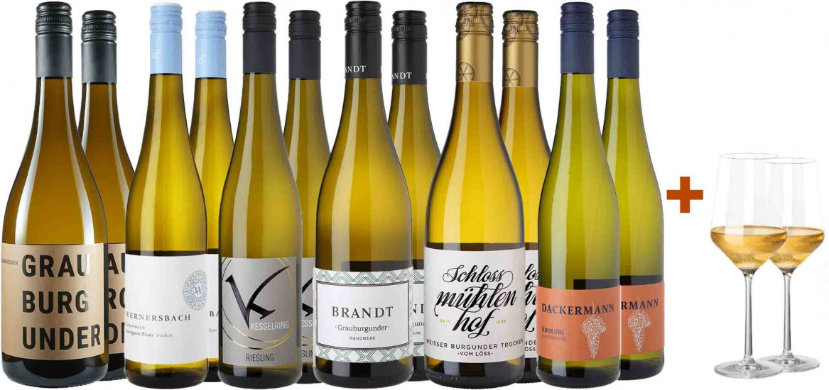 Weißwein-Paket mit gratis Gläsern