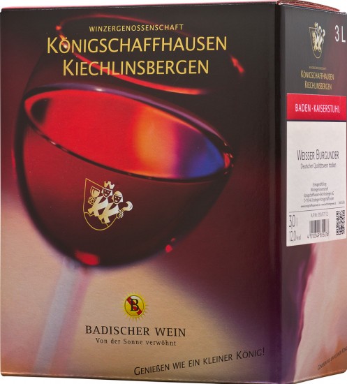2016 Baden Weißer Burgunder Bag-In-Box 3L trocken Weinschlauch - Winzergenossenschaft Königschaffhausen-Kiechlinsbergen