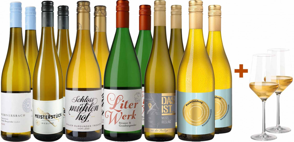 Großes Weißwein-Paket + 2 Gratis Zwiesel Pure Gläser 