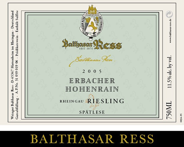 2006 Erbacher Hohenrain Riesling Spätlese restsüß - Weingut Balthasar Ress