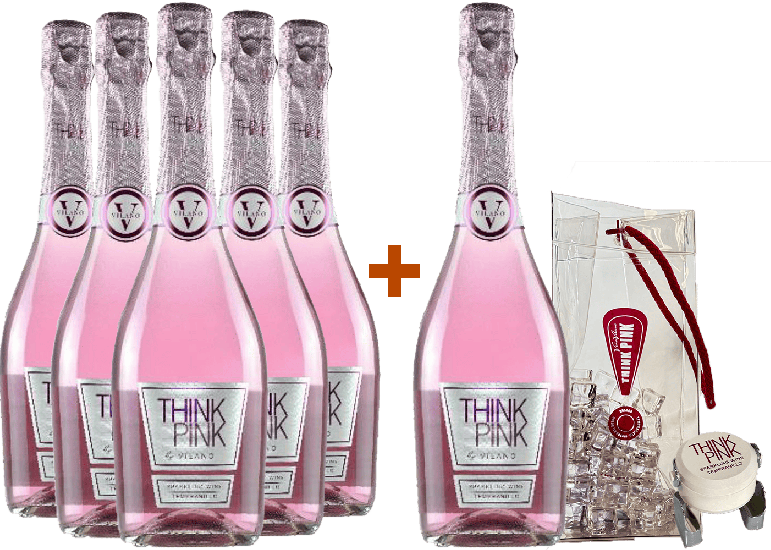Aktionspaket 5+1 Think Pink Sparkling Ribera del Duero DO (+ Kühltasche und Flaschenverschluss) - Bodegas Vilano