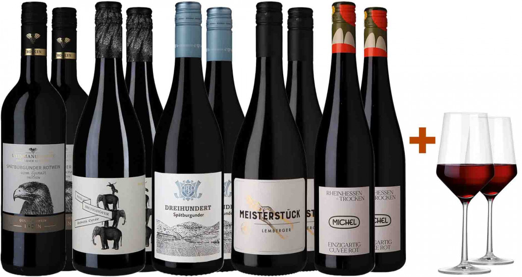 Rotwein-Paket mit zwei gratis Zwiesel Gläser 