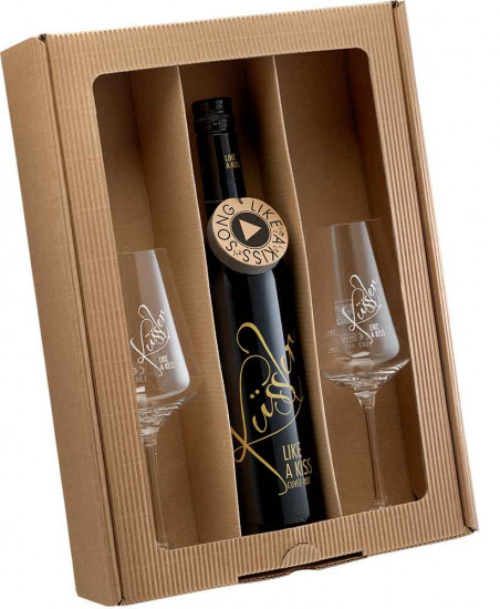 2023 Singender Wein mit dem Küssler-Song mit zwei Küssler-Gläsern rot trocken - Winzerhof Küssler