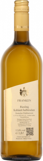 2024 Riesling Kabinett halbtrocken 1,0 L - Weingut Knoblach