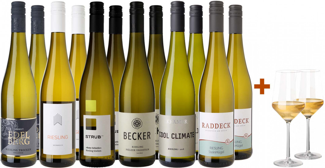 Großes Riesling-Paket + 2 Zwiesel Pure Gläser
