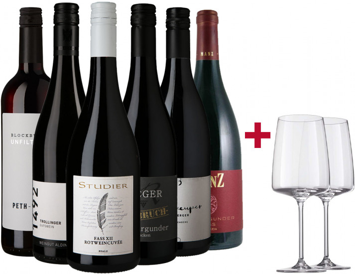 Rotwein Premium-Paket + 2 Zwiesel Vivid Senses Gläser