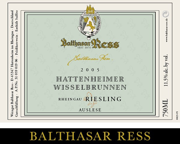2001 Hattenheimer Wisselbrunnen Riesling Auslese edelsüß - Weingut Balthasar Ress