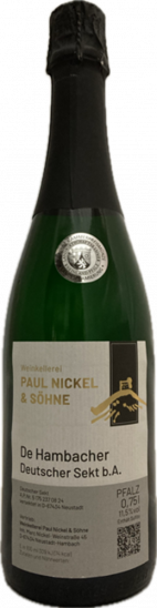 2022 De Hambacher Sekt trocken - Weinkellerei Paul Nickel & Söhne