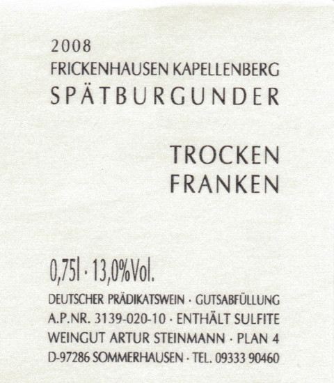 2021 Spätburgunder Sommerhausen Steinbach trocken - Weingut Artur Steinmann