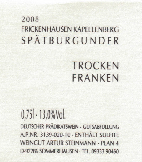 2022 Spätburgunder trocken, Sommerhausen Steinbach trocken - Weingut Artur Steinmann