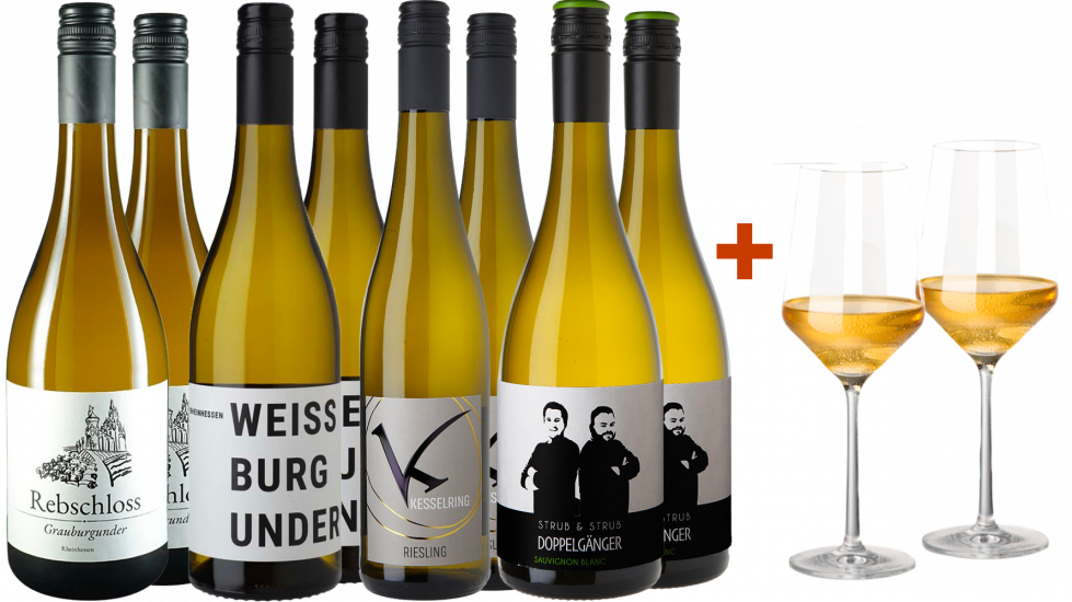 Weißwein-Genusspaket mit 2 Gläsern - WirWinzer Select