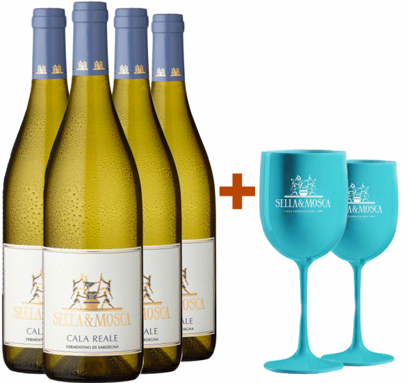 4er Cala Reale Vermentino di Sardegna DOC + Gratis 2er Sella & Mosca Weinkelch - Tenute Sella & Mosca
