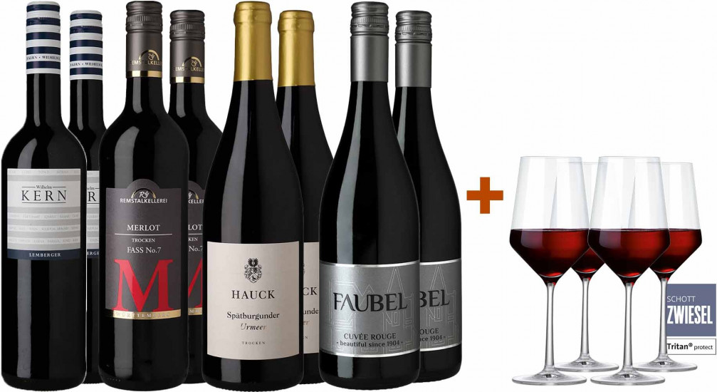 Rotwein-Paket mit 4 gratis Zwiesel Gläser
