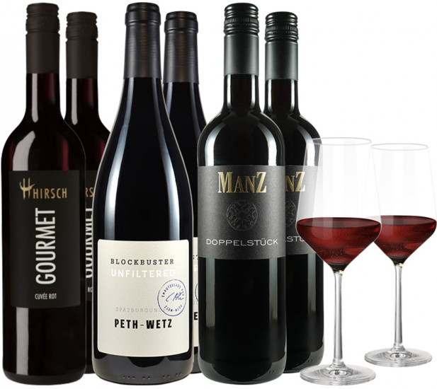 Rotwein Probierpaket mit Gläsern