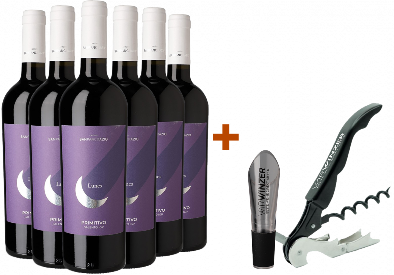Primitivo-Paket mit gratis Kellnermesser & Ausgiesser - San Pancrazio