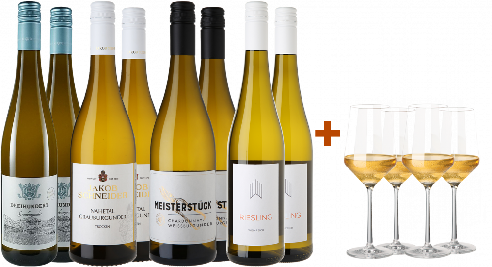 Weißwein-Paket mit 4 gratis Gläsern 