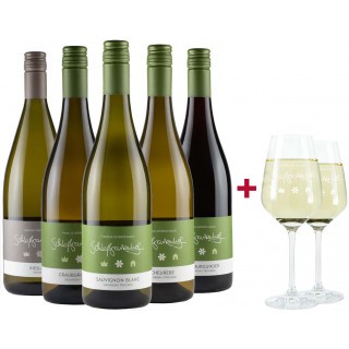 Probier-Paket trocken "Gemeinsam trocken trinken" + 2er Set Schott Zwiesel Gläser - Weingut Schloßgartenhof