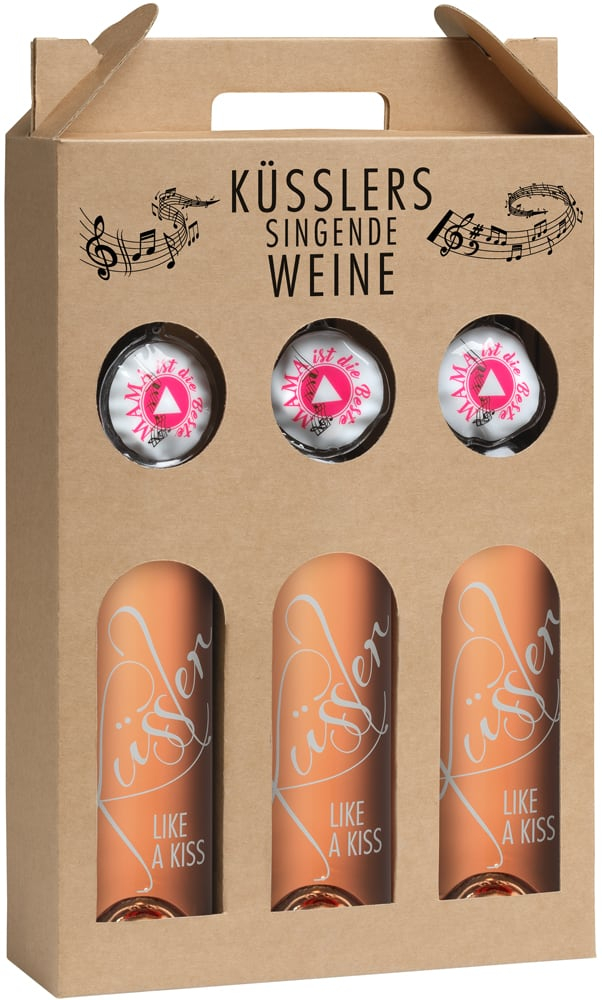 Küssler 2022 Singender Wein für die beste Mama im 3er-Geschenkkarton rosé trocken