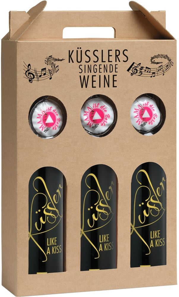 Küssler 2021 Singender Wein für die beste Mama im 3er-Geschenkkarton rot trocken