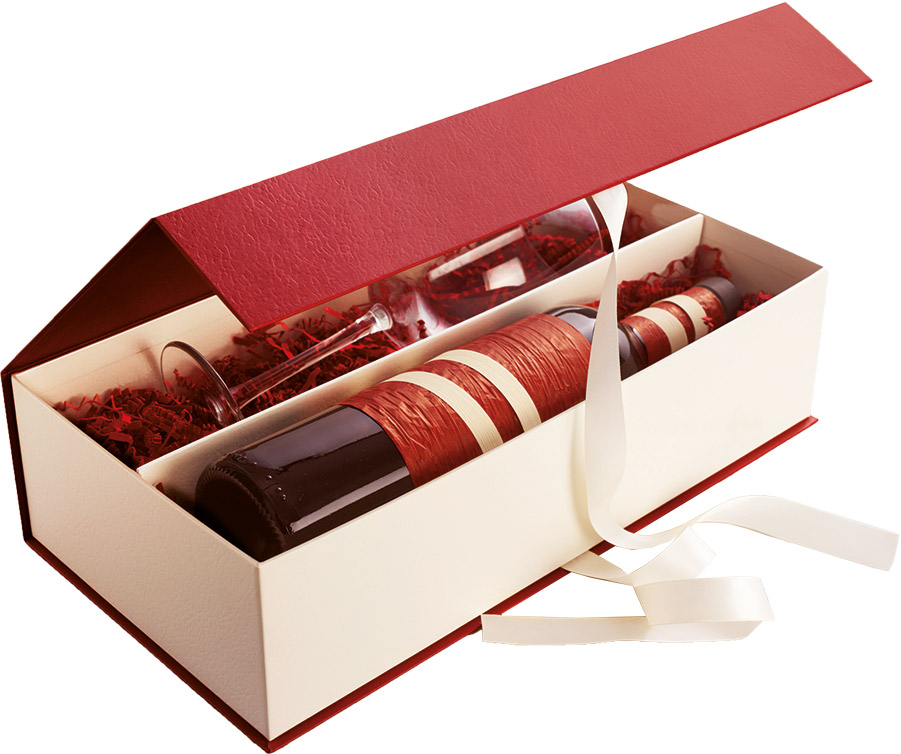 2er Geschenkverpackung bordeaux/creme mit Schleife und Klappdeckel